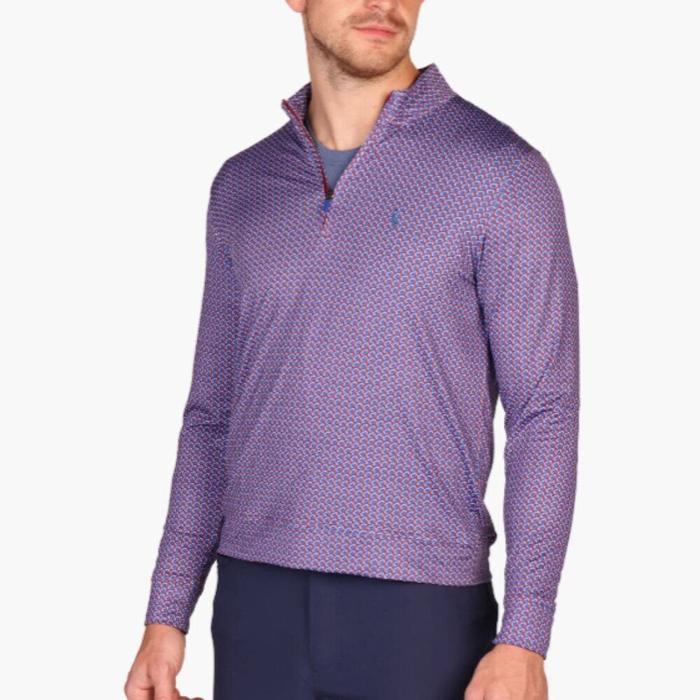 TailorByrd Football Print Quarter Zip Long Sleeve Performance Polo